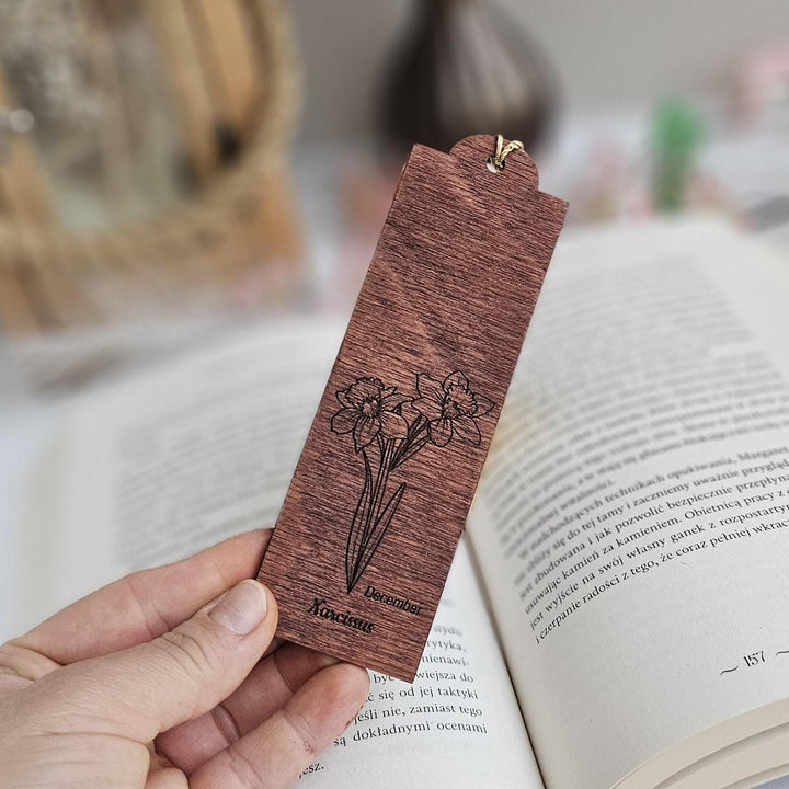 Birth Flower Bookmark November Peony - Personalised Wooden Gift for Book Lovers