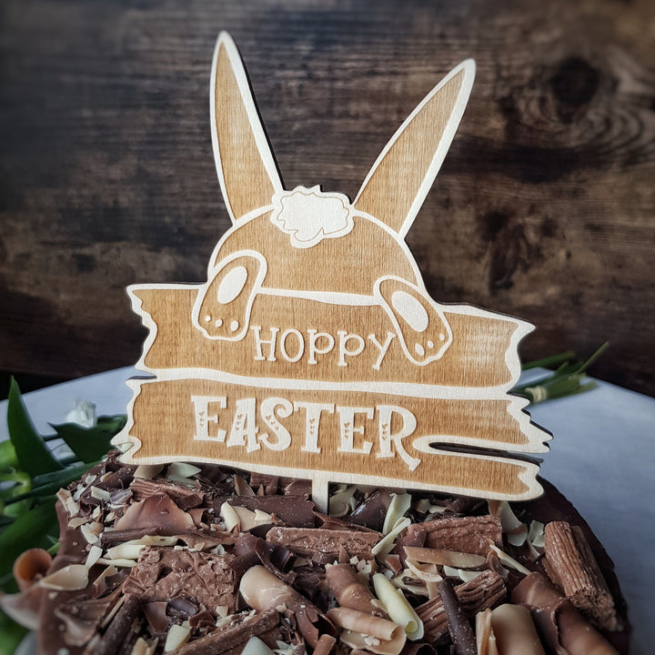 Wooden Easter Cake Topper, Hoppy Easter Cake Decoration