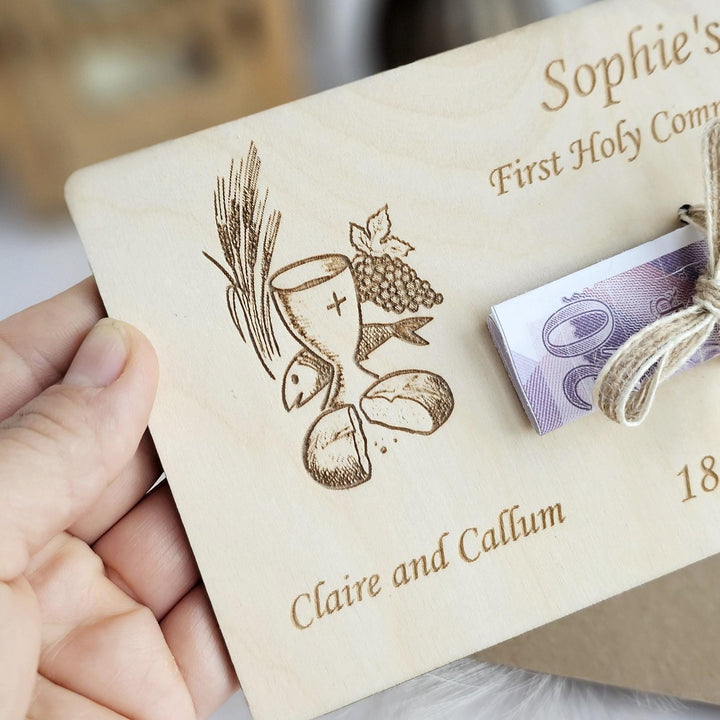 Personalised First Communion Wooden Money Card Keepsake Gift - Chalice