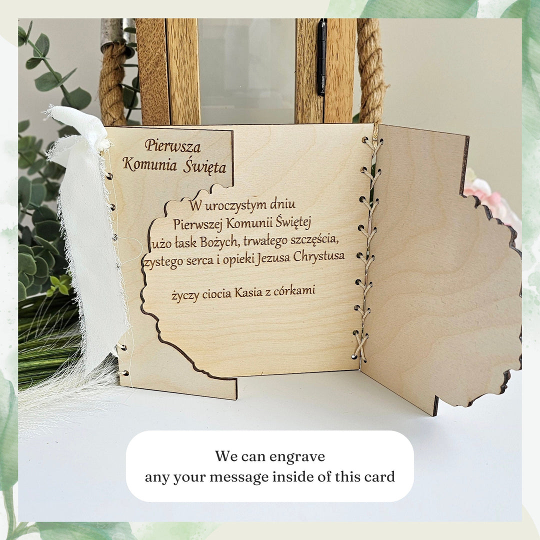 Personalised  First Holy Communion Card, Handmade Gift for Boys Grandson Godson Son Nephew Brother, Religious Wooden Keepsake