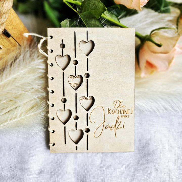 Personalised Rustic Wooden Folding Card Keepsake for Polish Grandmother's Day - Kartka Prezent na Dzien Babci i Dziadka