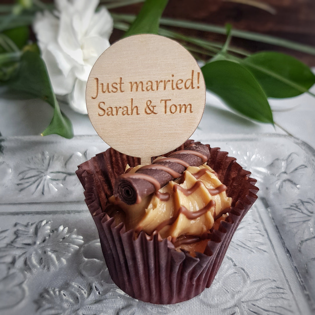 Personalised Cupcake Toppers: Rustic Wooden Party Decoration - Round