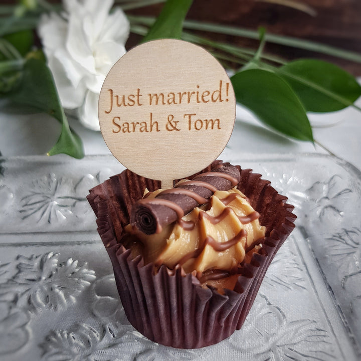 Personalised Cupcake Toppers: Rustic Wooden Party Decoration - Round