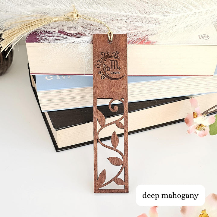 Personalised Wooden Bookmark - Swirling Floral Zodiac Engraved Gift