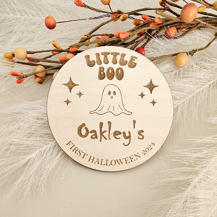 Personalised Wooden Halloween Disc - Cute Photo Prop for Babys First Halloween