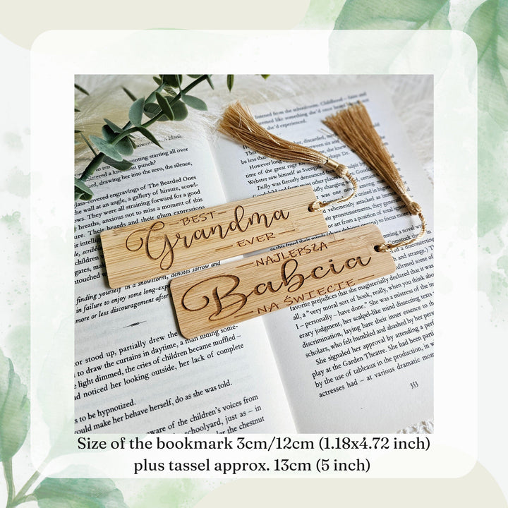 Bamboo bookmark with a silky tassel, with personalised option, size 3cm x 12cm/25cm, Dzien babci, Grandmother gift, Mothers Day