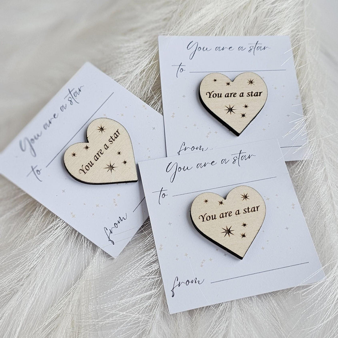 Wooden Heart Token - Youre a Star Teacher Gift  End of Year Keepsake  Graduation Present