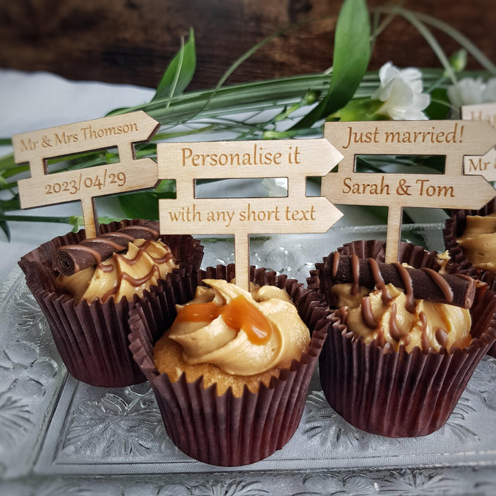 Personalised Cupcake Toppers: Rustic Wooden Party Decoration - Street Sign