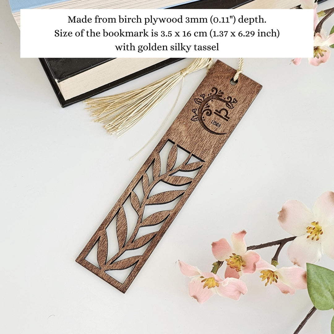 Zodiac Leaf Pattern Bookmark - Personalised Laser-Cut Wooden Gift