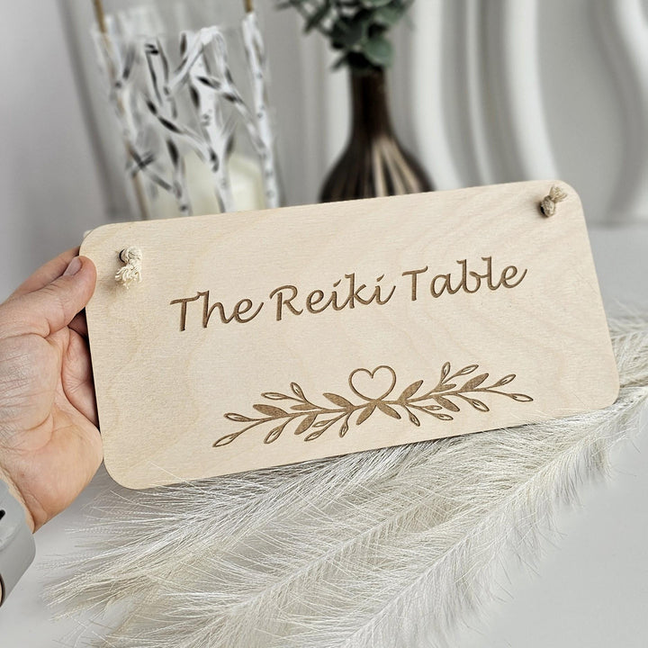 Personalised Rustic Wooden Plaque - Leaves Heart Design - Bedroom Doors, Offices