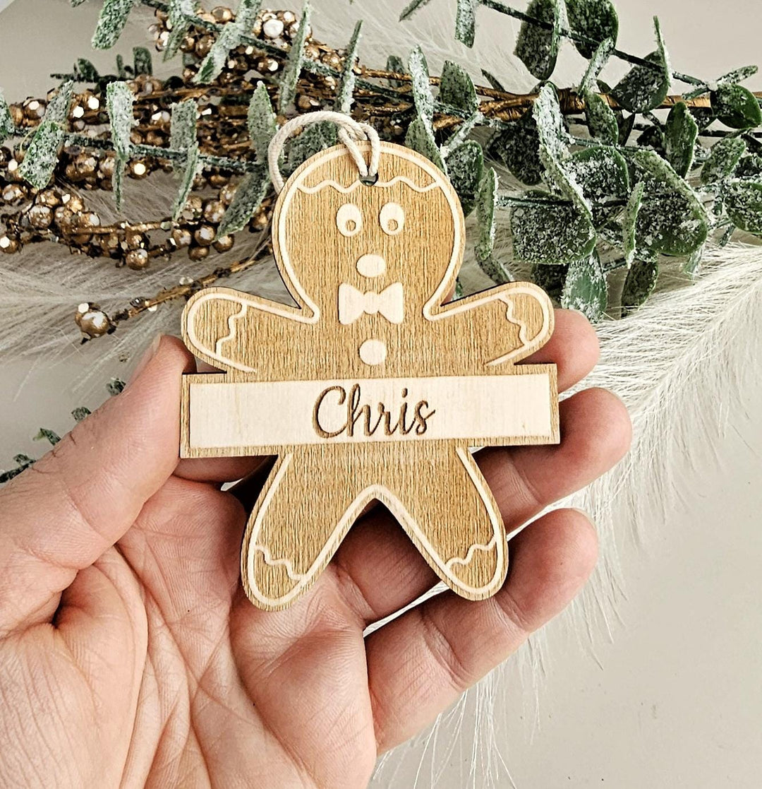 Personalised Wooden Gingerbread Man Ornament - Festive Christmas Tree Bauble