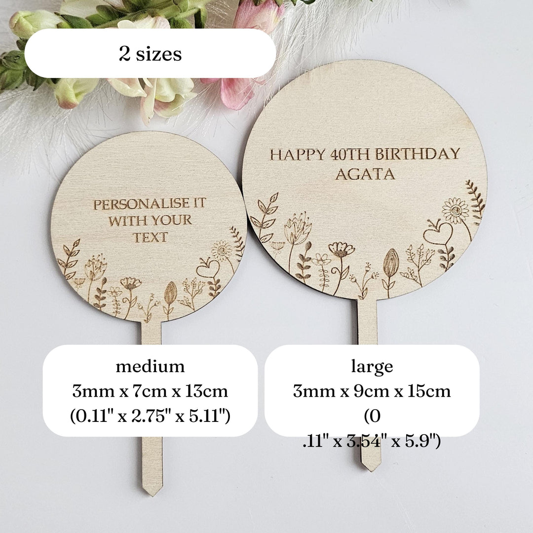 Personalised Floral Wooden Plant Gift Tag - Round Design
