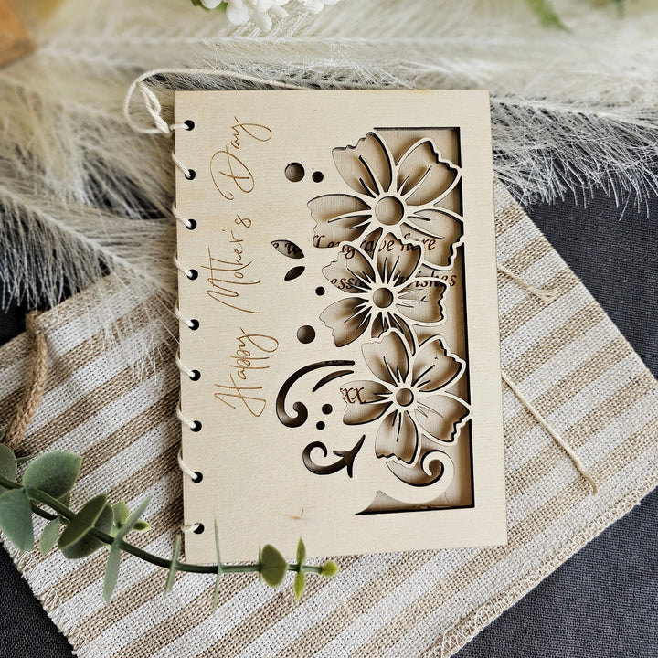 Personalised Wooden Card Happy Mother's Day Boho Flowers cutout, Eco Friendly Birthday Gift, Mum, Mom, Grandmother, Nan, Nanny, Granny