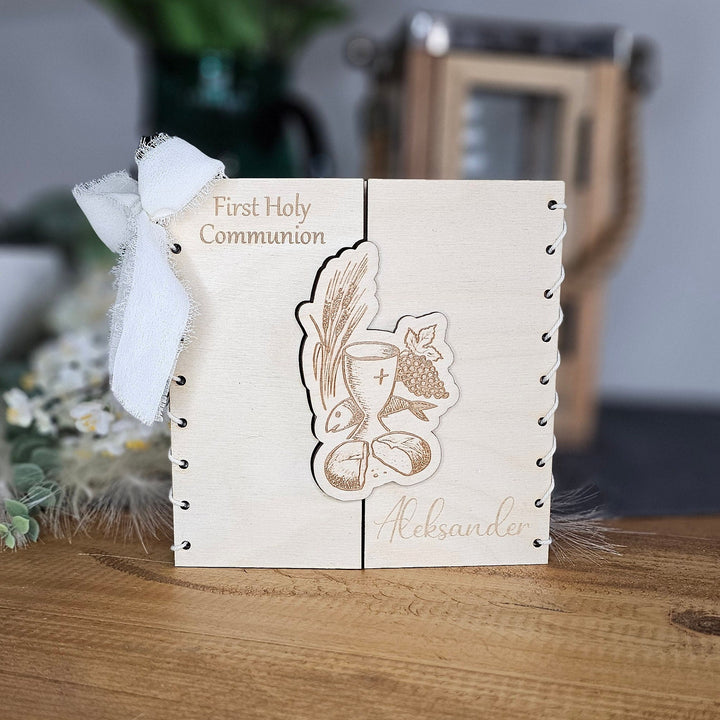 Personalised First Holy Communion Card, Rustic 3D Wooden First Holy Communion keepsake, Custom wishes gift card