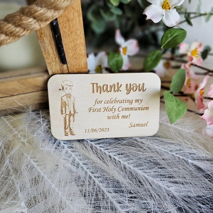 Personalised First Holy Communion Thank you magnet, Baptism Christening Naming Ceremony Confirmation Favours, Wooden Gift Keepsake, Boy