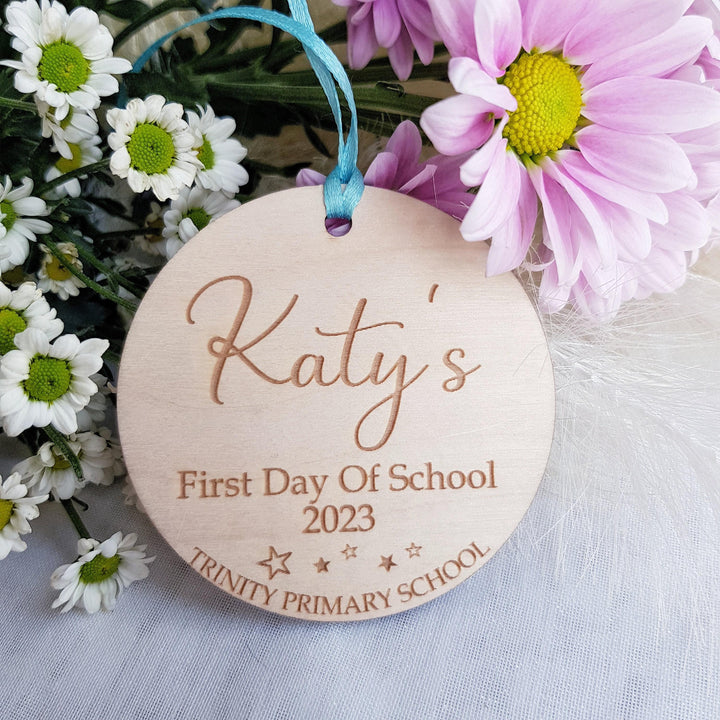 Personalised First Day of School Keepsake - Engraved Wooden Gift Tag Ornament