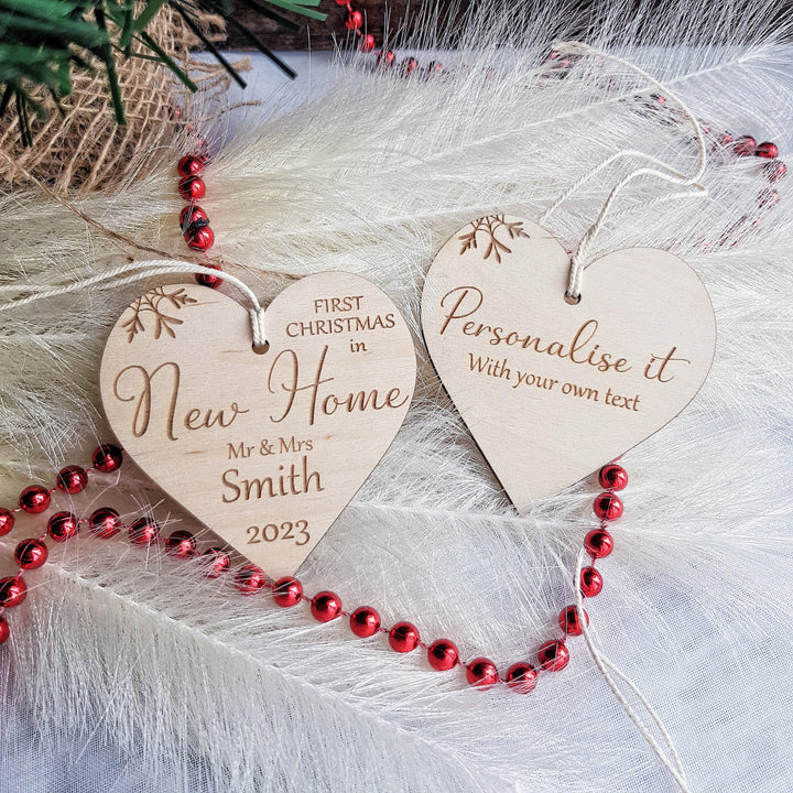 Personalised Wooden Christmas Bauble - Custom Housewarming Ornament for New Home - Handmade First Christmas Gift