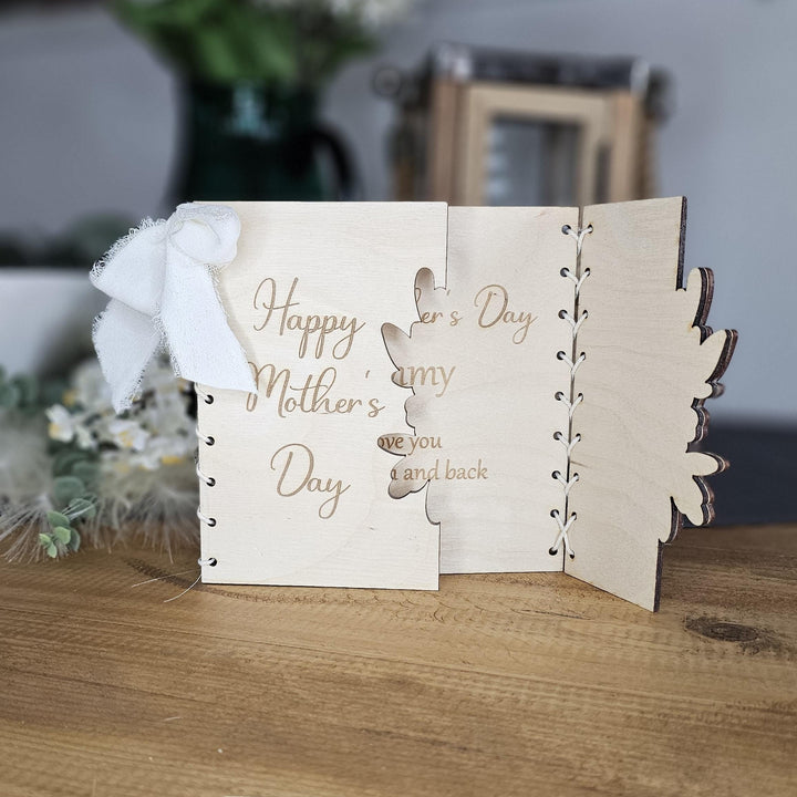 Personalised Wooden Card Mother's Day - Rustic Floral Keepsake Gift for Mom, Mum, Grandmother, Grandma, Auntie, Friend