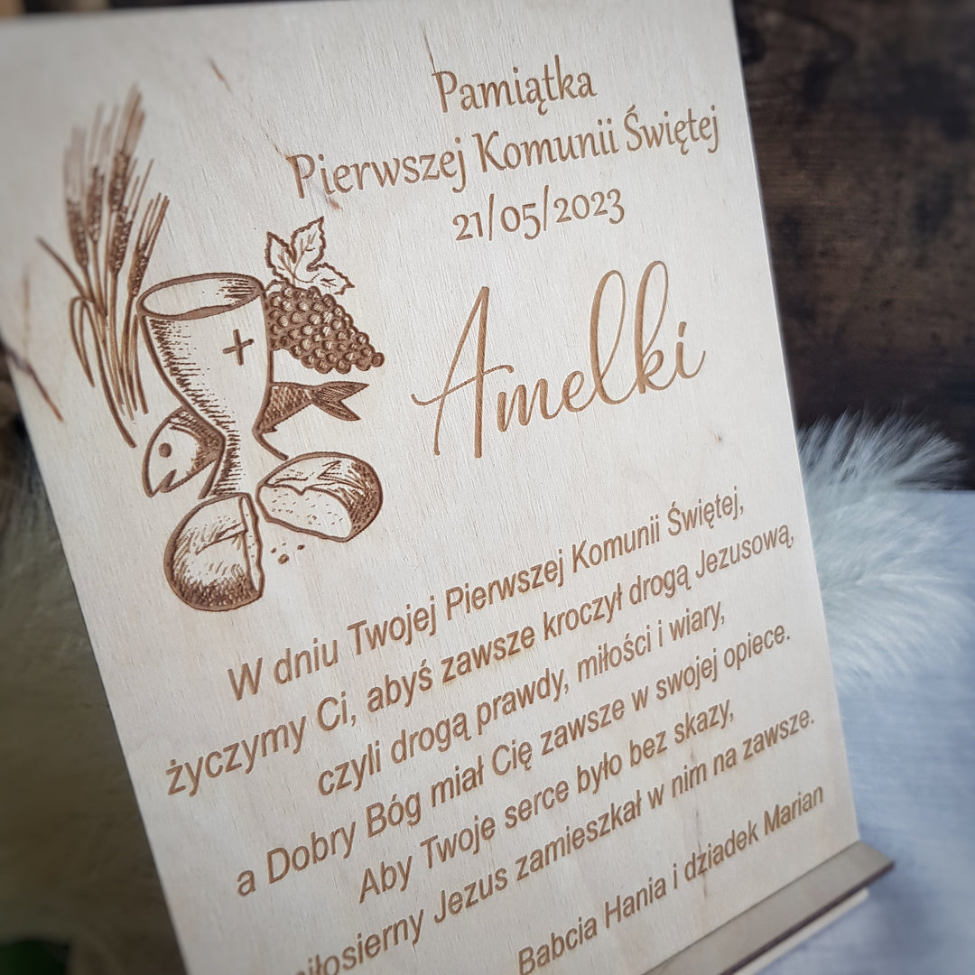 Personalised Gift First Holy Communion, Customisable Rustic Wooden Keepsake, Pamiatka Pierwszej Komunii Swietej