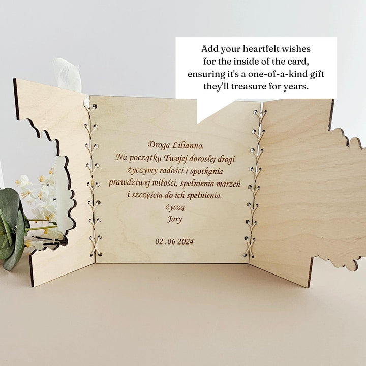 Personalised Birthday Wooden Card - Rustic Peony Keepsake