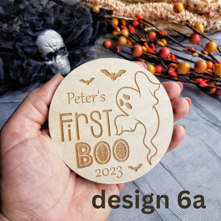 Personalised Wooden First Halloween Disc - Cute Photo Prop for Babys First BOO