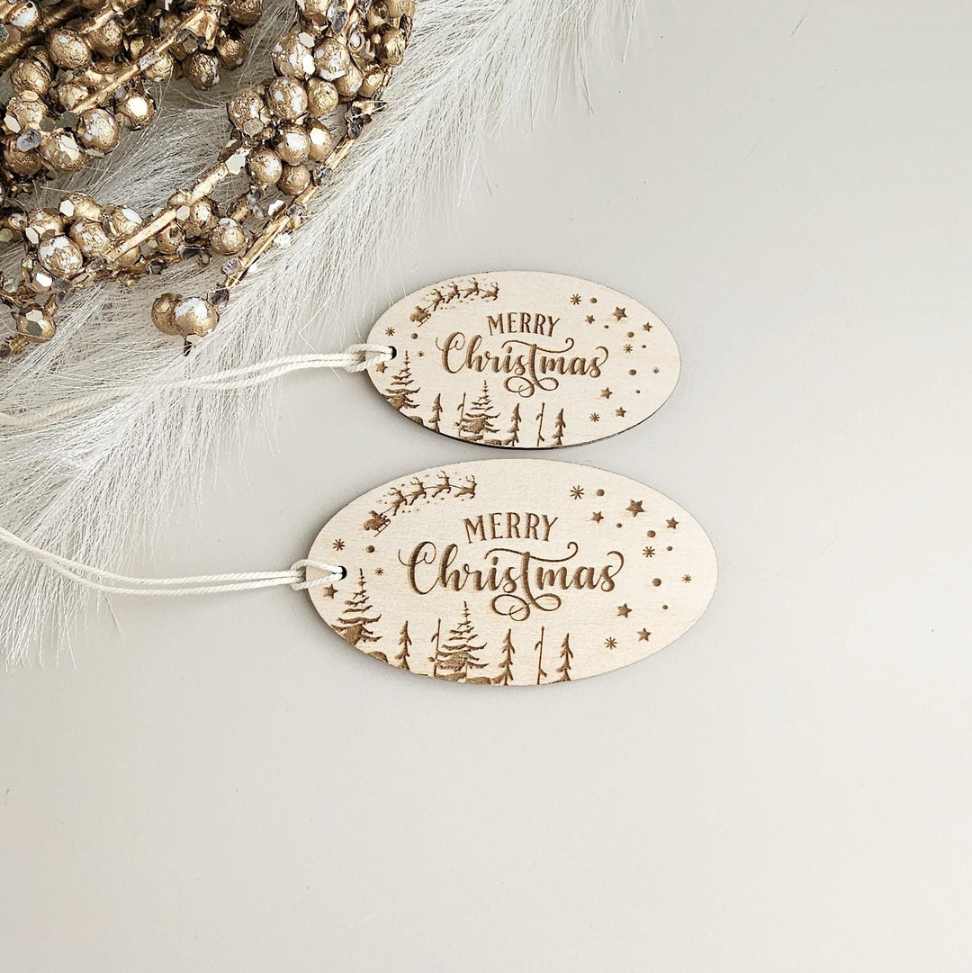 Personalized Wooden Christmas Gift Tags Set of 5 - Santa Sleigh Labels for Wrapping Presents