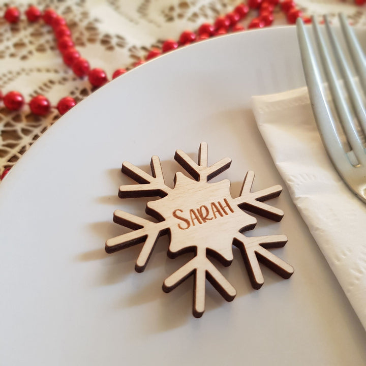 Personalised Rustic Wood Name Place Settings - Charming Christmas Table Decor for Winter Weddings  Family Gatherings