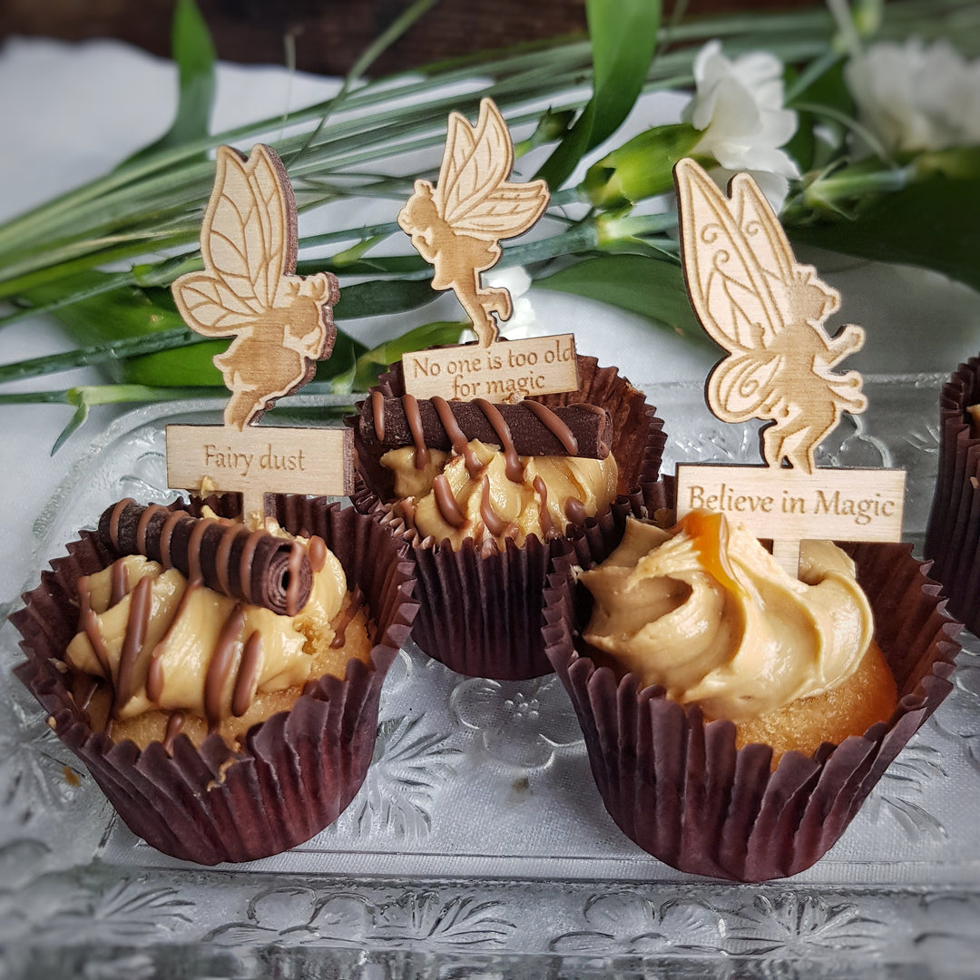 Fairies Cupcake Toppers - Personalised Wooden Cake Decorations - Set of 6 or 12