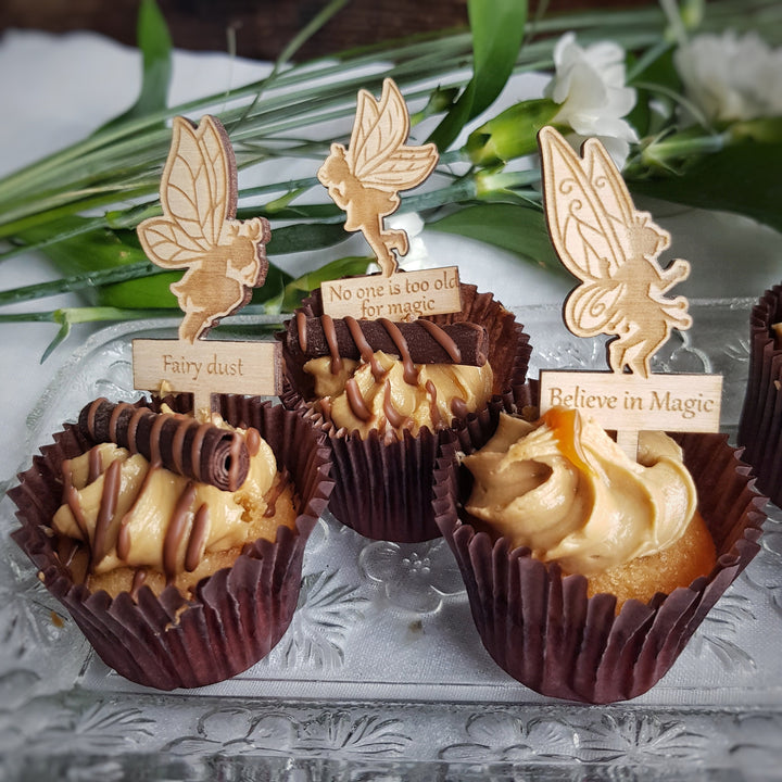 Fairies Cupcake Toppers - Personalised Wooden Cake Decorations - Set of 6 or 12