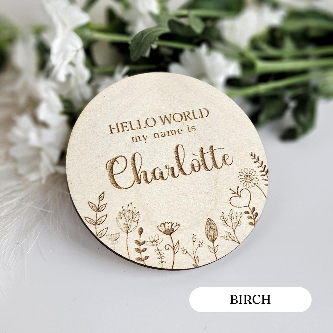 Personalised Wooden Baby Name Plaque - Floral Meadow Photo Prop