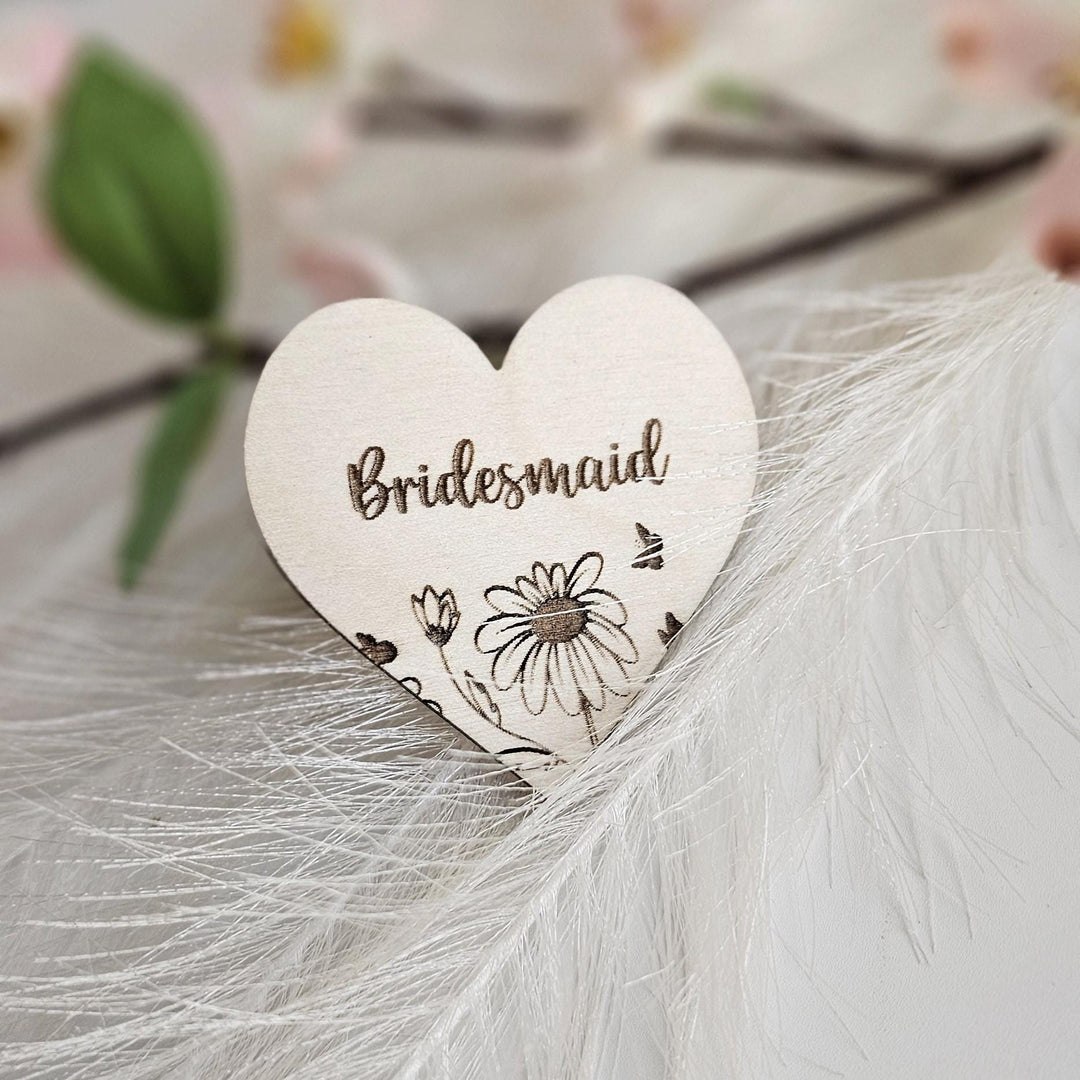 Wedding Place Name Favours, Personalised Engraved Rustic Heart Tags, Botanical Wooden Wedding Keepsakes