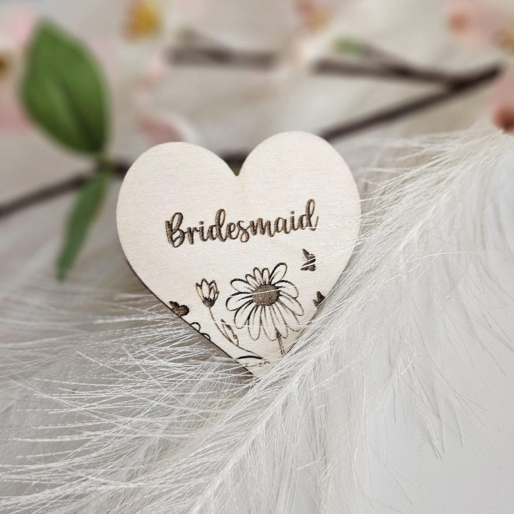 Wedding Place Name Favours, Personalised Engraved Rustic Heart Tags, Botanical Wooden Wedding Keepsakes