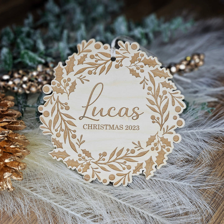 Personalised Wooden Christmas Bauble - Family Decoration for New Home Engagement or First Marriage