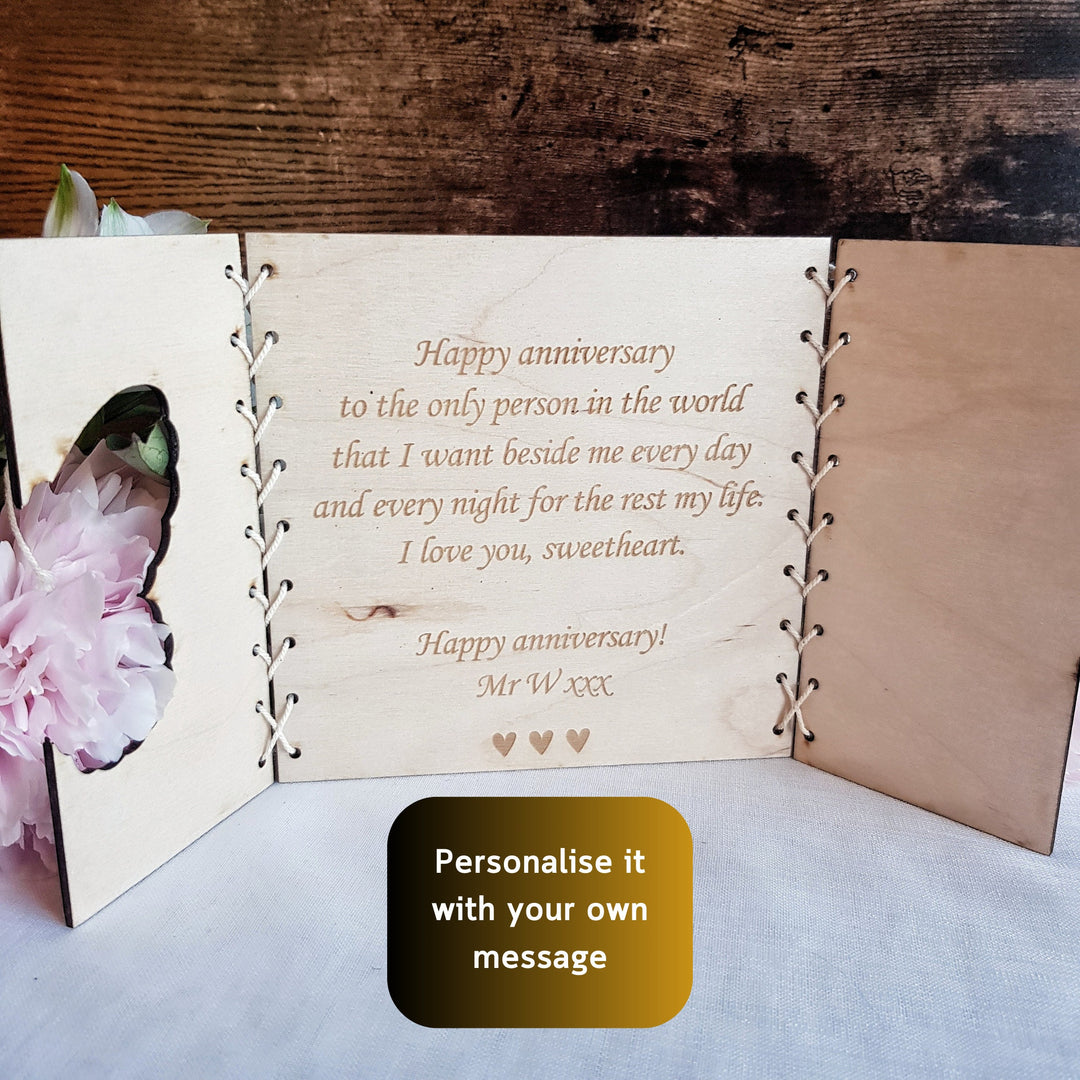 Personalised Anniversary Card - 'You Still Give Me Butterflies' Boho Butterfly - Rustic Wooden Keepsake Gift, Couple Gift