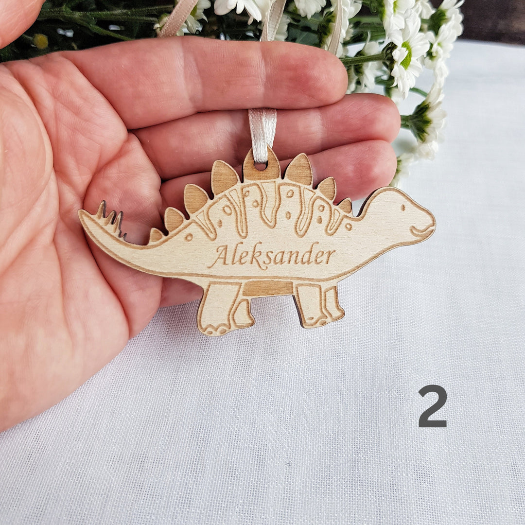 Personalised Dinosaur Wooden Keyring - Engraved Backpack Charm  Christmas Decoration