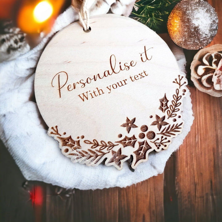Personalized Wooden Christmas Bauble - Family Decoration for Newlyweds Engaged Couples New Homeowners