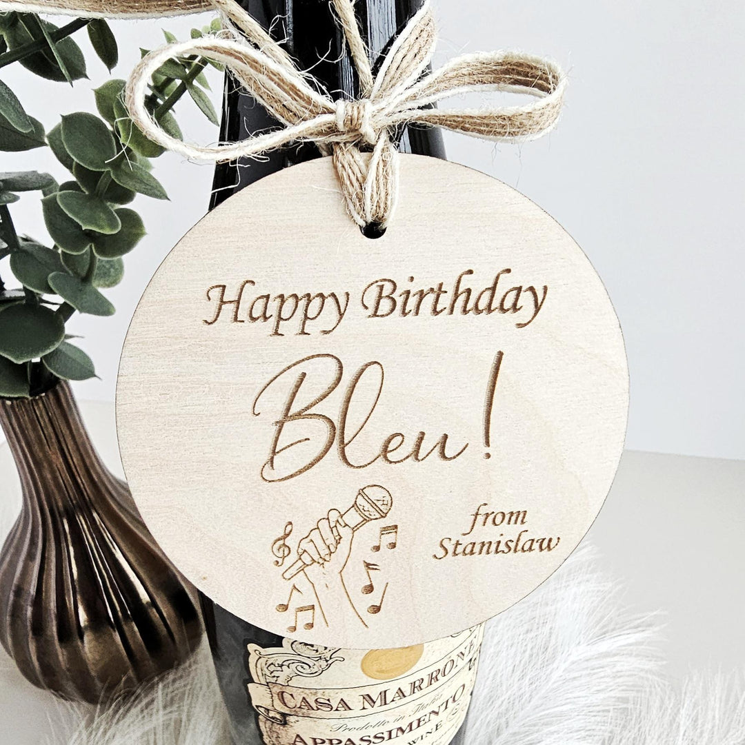 Personalised Wooden Gift Tag: Rustic Keepsake for Singer, Music Lover