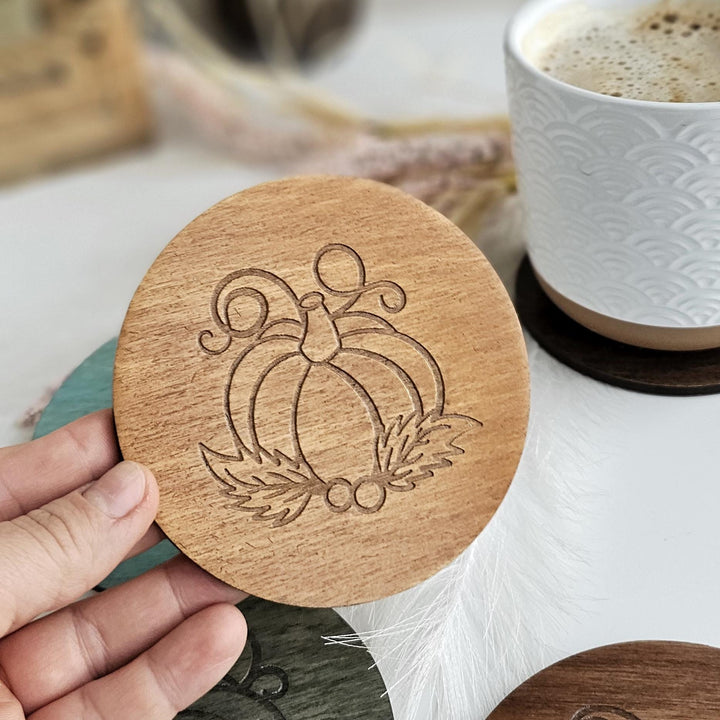 Autumn Pumpkin Wooden Coaster - Cosy Fall Drink Coaster, Decorative Halloween Table Decor, Handmade Gift Idea