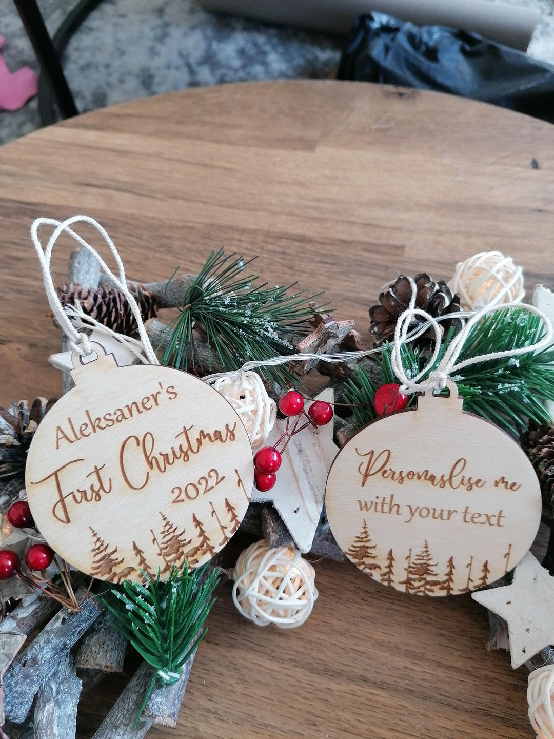 Personalised Wooden Christmas Tree Ornament - Our First Christmas in New Home