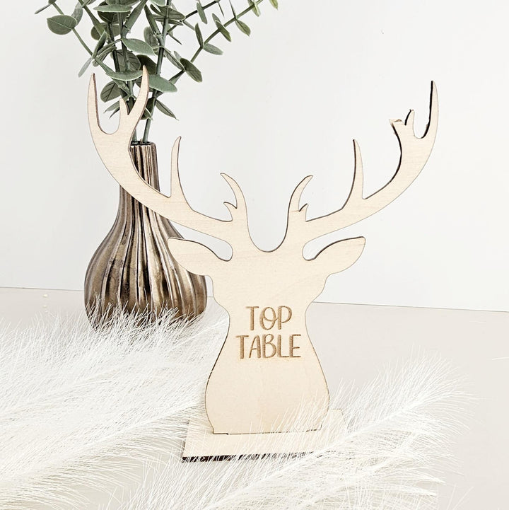 Deer Antlers Wedding Table Wooden Numbers, Rustic Country Décor Garden Boho and Barn Wedding, Place Settings Signage, Custom Reception Signs