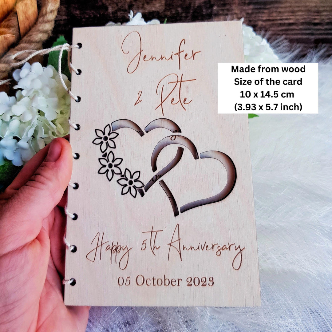 Personalized Wooden Anniversary Card - Rustic Keepsake Gift for Couples