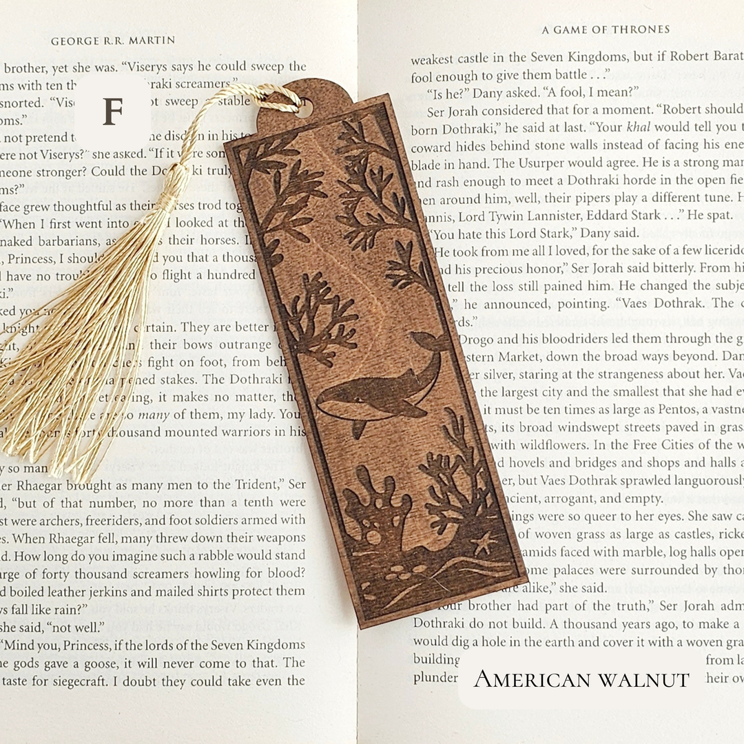 Personalised Sea Animals Wooden Bookmark - Engraved Ocean Bookmark Gift for Book Lovers