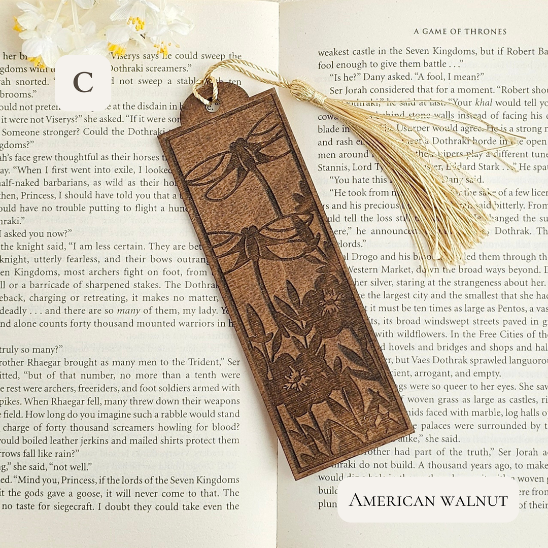 Personalised Dragonfly Wooden Bookmark – Engraved Handmade Gift for Book Lovers