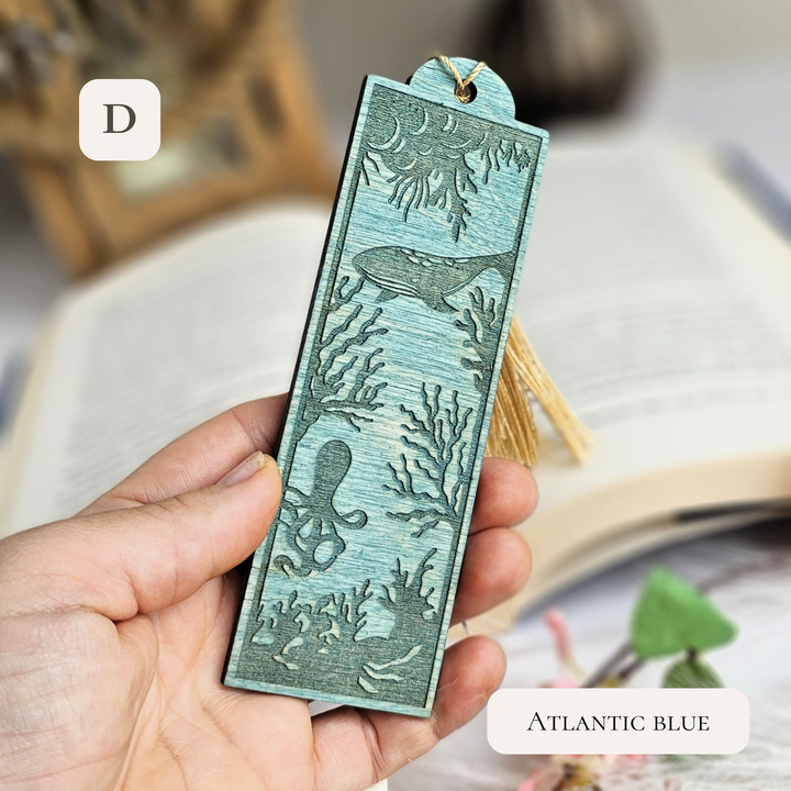 Personalised Sea Animals Wooden Bookmark - Engraved Ocean Bookmark Gift for Book Lovers