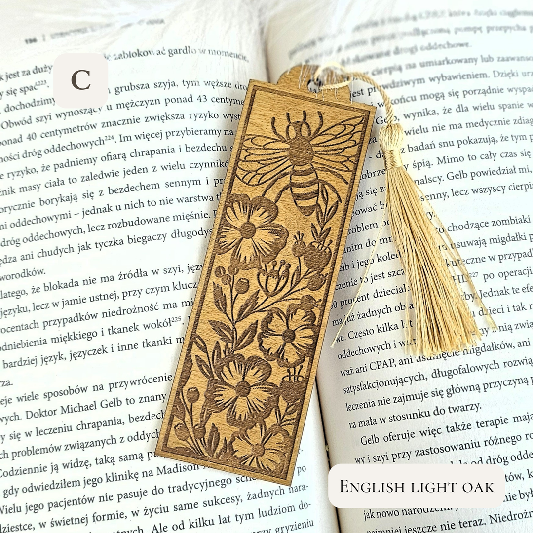 Personalised Bee Wooden Bookmark - Engraved Handmade Floral Bookmark Gift for Book Lovers