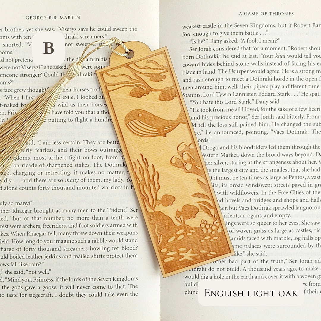 Personalised Sea Animals Wooden Bookmark - Engraved Ocean Bookmark Gift for Book Lovers