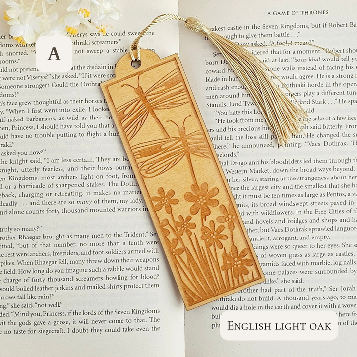 Personalised Dragonfly Wooden Bookmark – Engraved Handmade Gift for Book Lovers