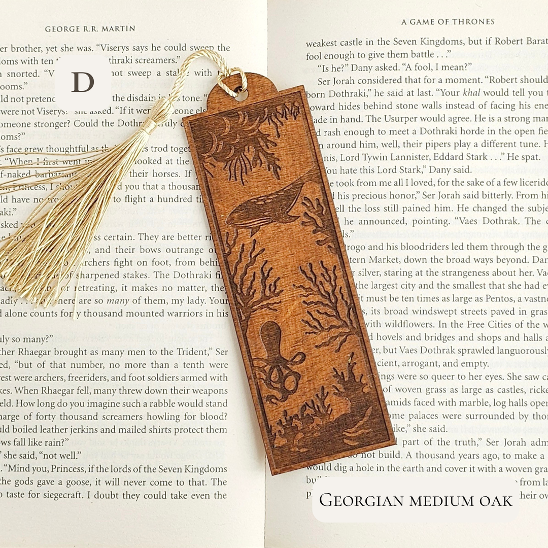 Personalised Sea Animals Wooden Bookmark - Engraved Ocean Bookmark Gift for Book Lovers