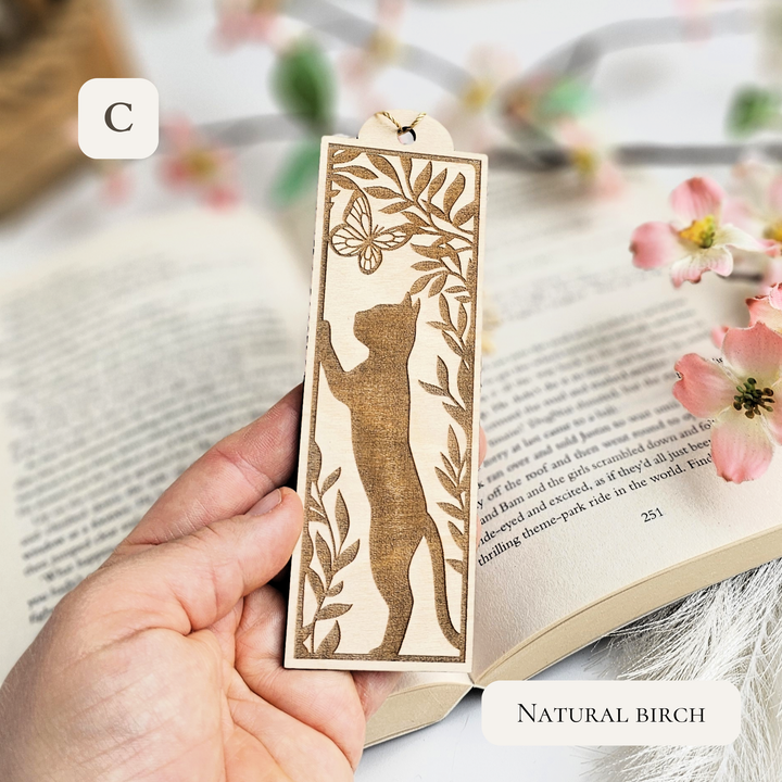 Personalised Wooden Cat Bookmark – Unique Handmade Gift for Readers