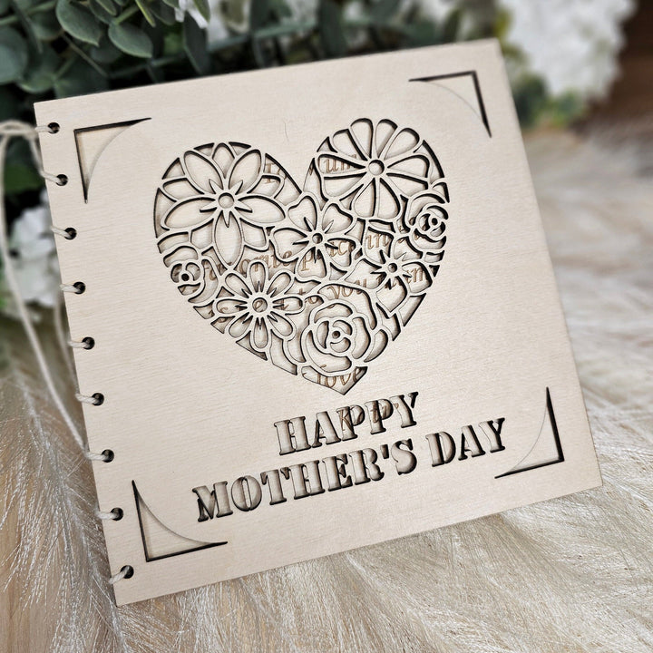 Personalised Mother's Day Wooden Card with Romantic Floral Heart- Perfect Gift for Mom, Mum, Stepmother, Grandmother, Nanny, Grandma, Granny